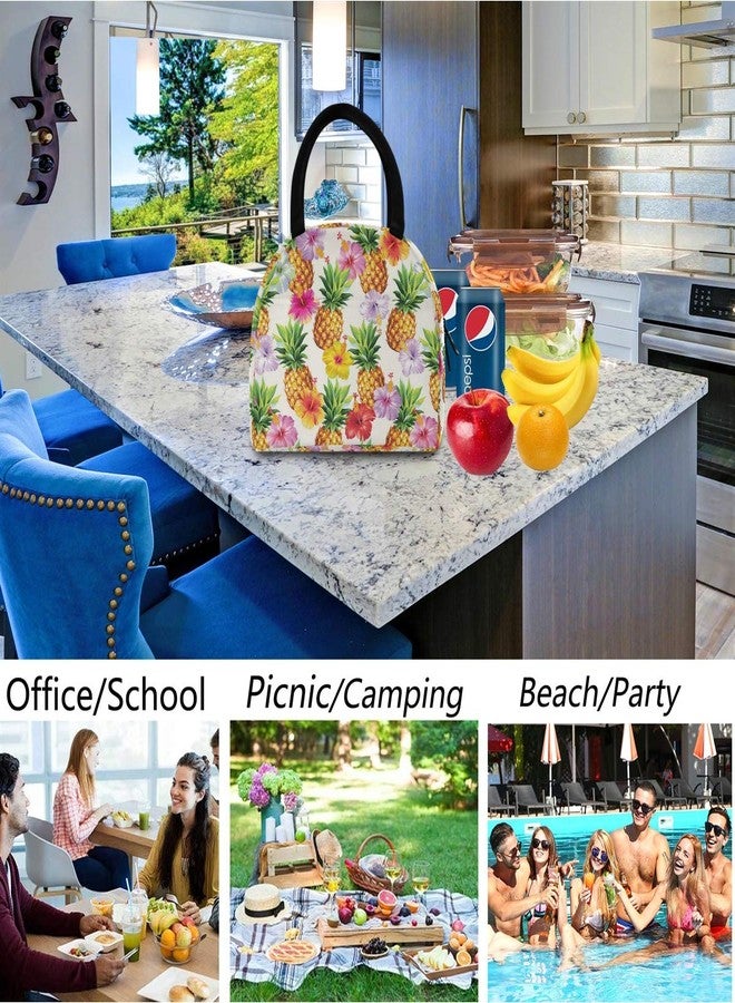 ZzWwR Tropical Colors Flowers Pineapple Reusable Lunch Tote Bag with Front Pocket Zipper Closure Insulated Thermal Cooler Container Bag for Man Women Work Picnic Travel Beach Fishing - Image 5